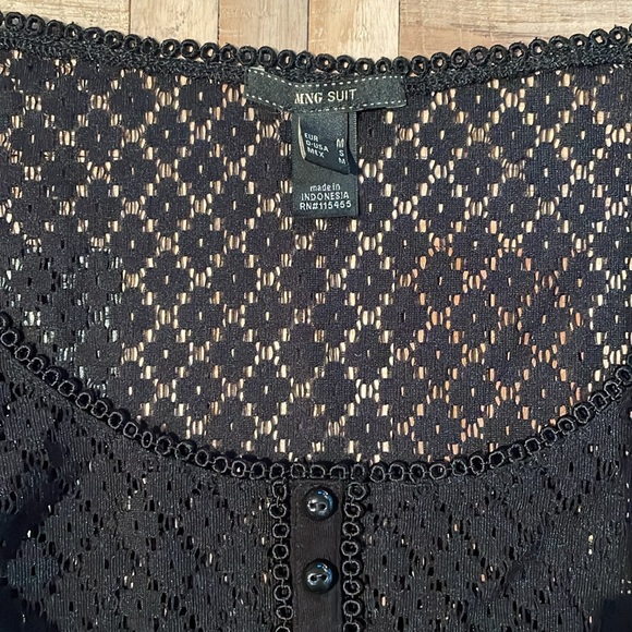 Mango Black Mesh Blouse w structured waist and button details. - Picture 3 of 3